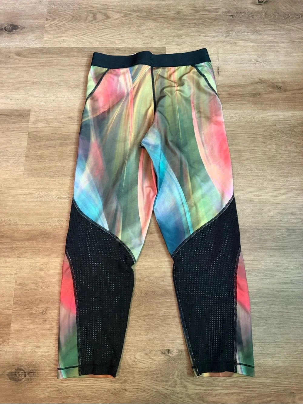 Nike Pro Girls' Multicolor Marble-Print Leggings with Neon Yellow Accents